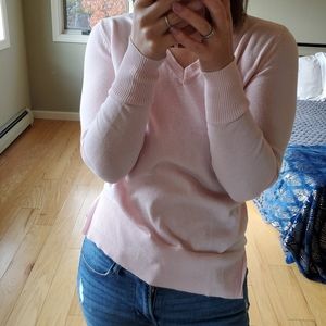 Maison Jules baby pink v neck sweater with ribbed hem and cuffs